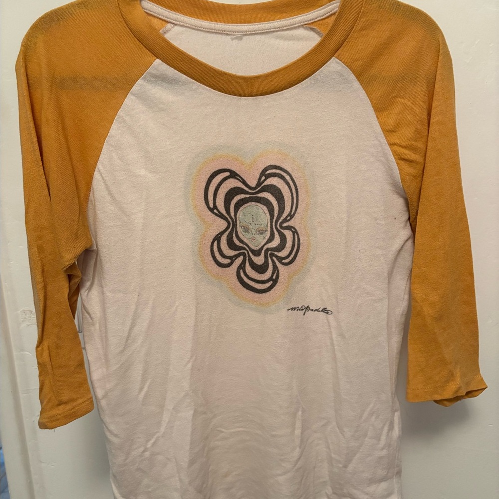 Mustard and White Graphic Raglan Tee